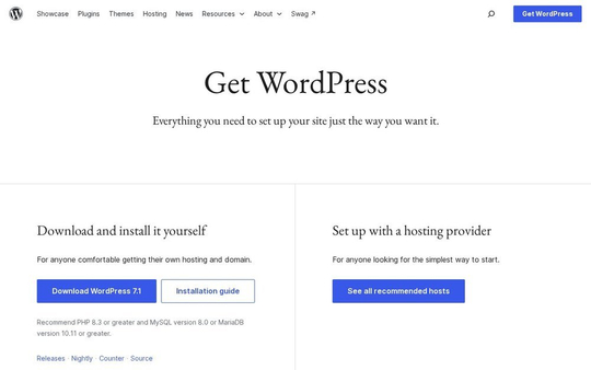 Сторінка завантаження WordPress на WordPress.org